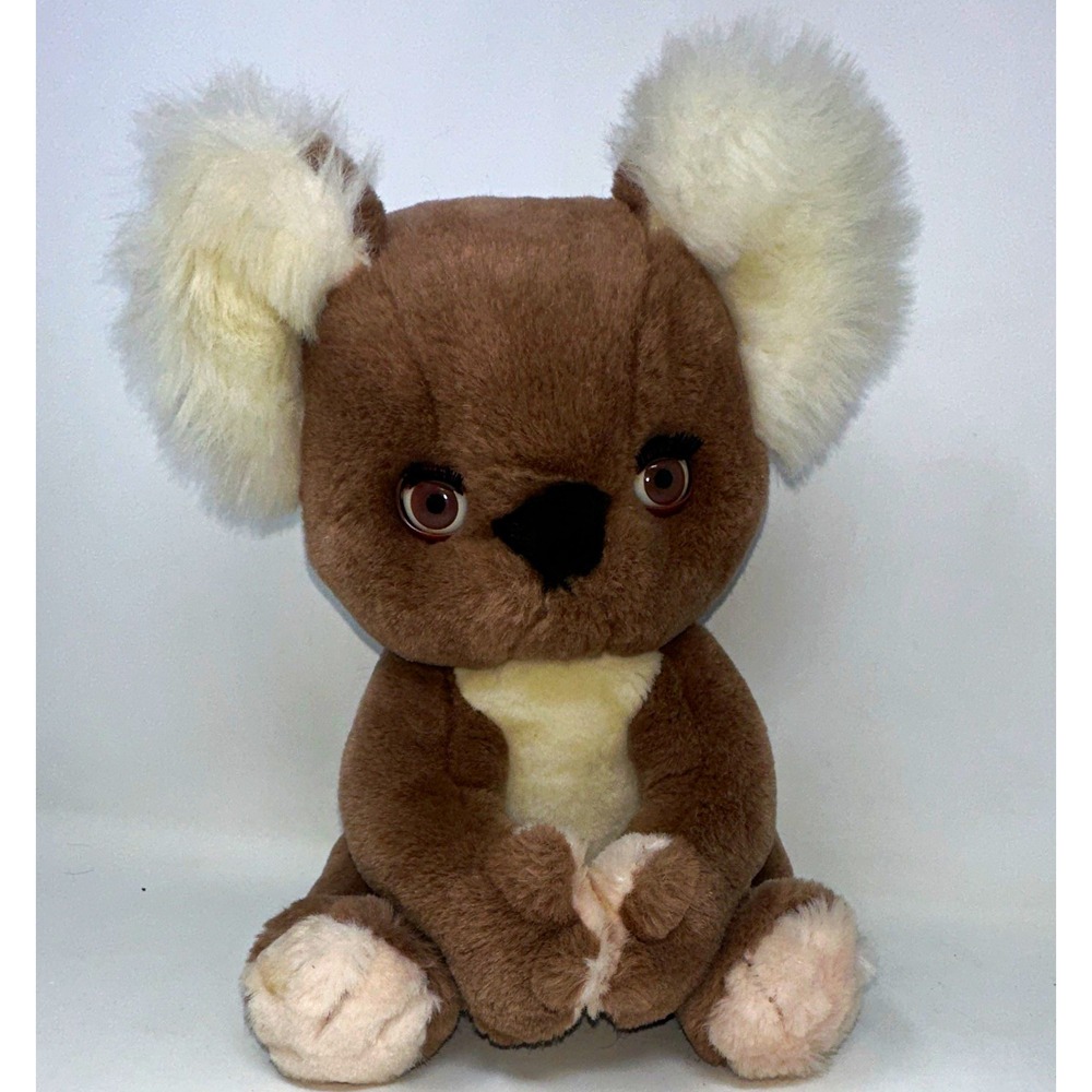 Hugginpuff Vintage Koala Plush Brown White Eyelashes fastening paws 1985 11 in
